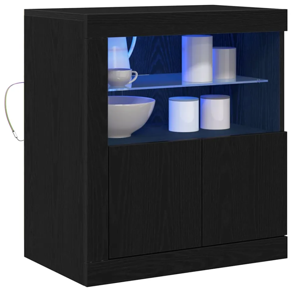 vidaXL LED Sideboard Zwart 60,5 x 37 x 67 cm Bewerkt hout, foto 2