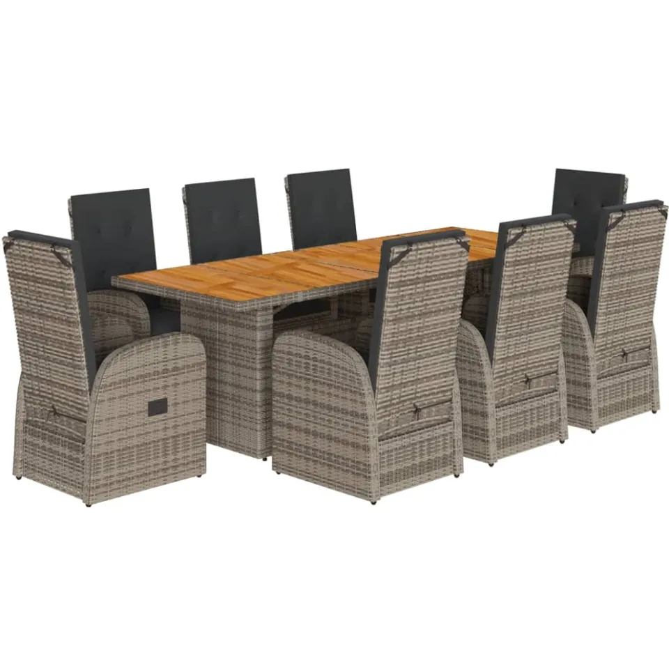 vidaXL 9-delige Tuinset met kussens poly rattan grijs