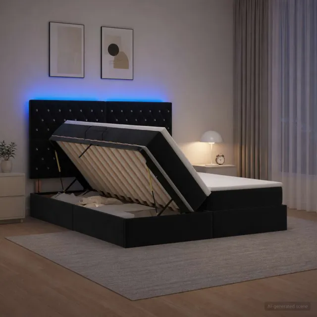 vidaXL LED Opslagbed met Matras Zwart 200 x 200 cm Fluweel