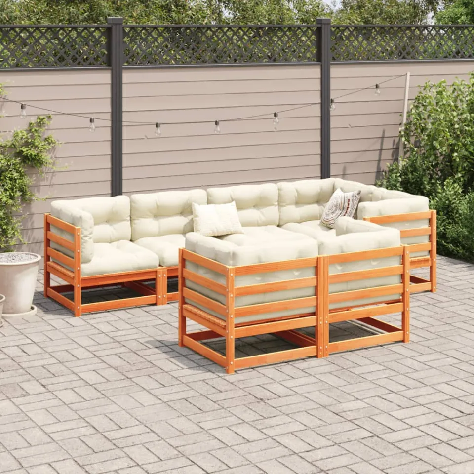 vidaXL 7-delige Loungeset met kussens massief grenenhout wasbruin bruin, foto 2