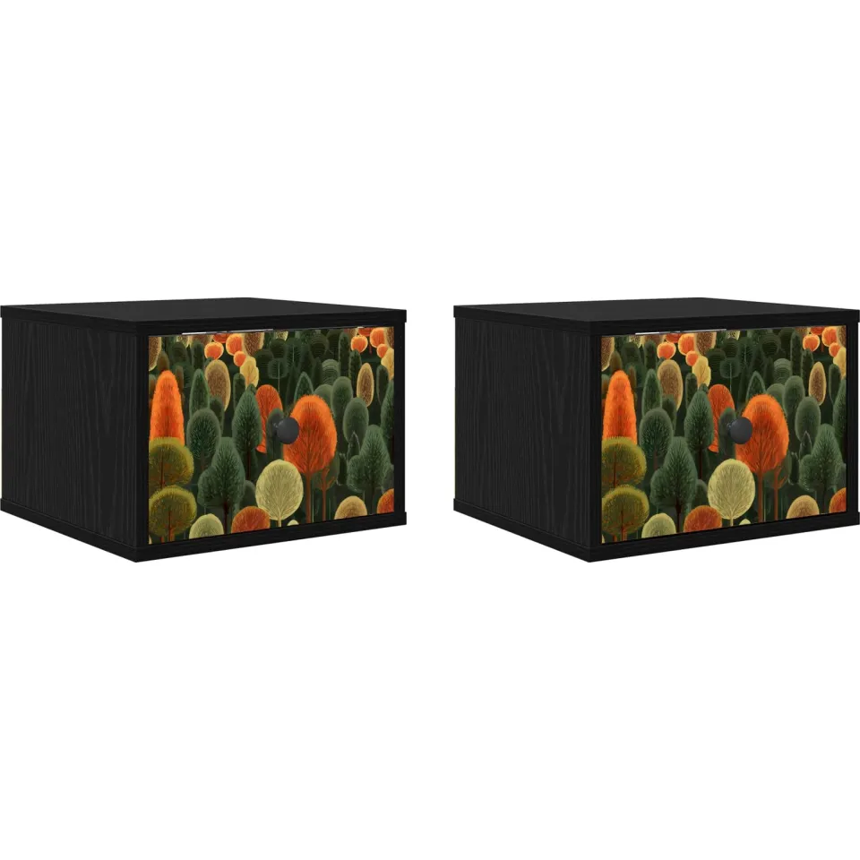 vidaXL Wandkastje ZAANDAM 2 st Zwart eiken 36 x 33 x 25 cm