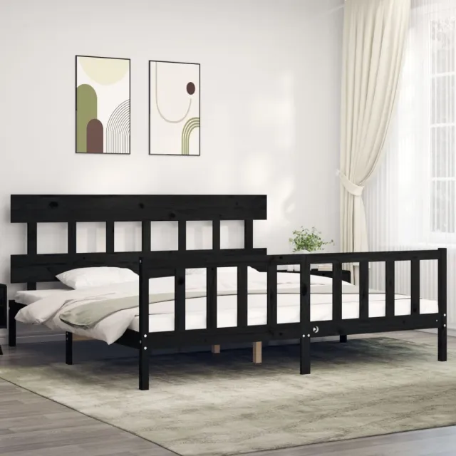 vidaXL Bedframe met hoofdbord massief hout zwart 200x200 cm