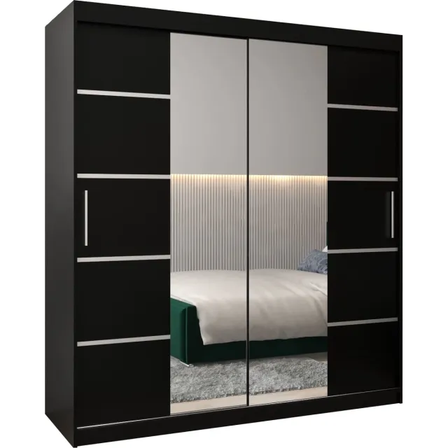 AJE Meubles B.V. InspireMe - Kledingkast met 2 schuifdeuren, Modern-stijl, Kledingkast met planken (BxHxD): 180x200x62 - VENTILA IV 180 Zwart Mat met 4 lades