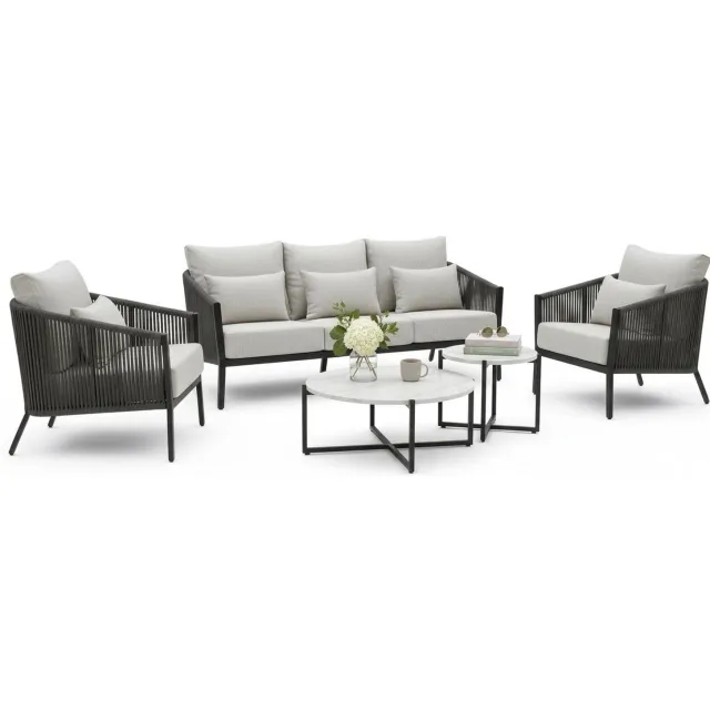Belito Ouddorp Loungeset | Rope & Aluminium | Nr. 3 incl. Stone Tafelset Natural Oak