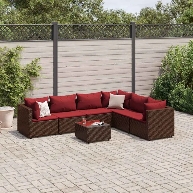 vidaXL 7-delige Loungeset met kussens poly rattan bruin, foto 2
