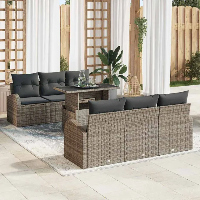 vidaXL Tuin Sofa Set 7 st Grijs Poly riet