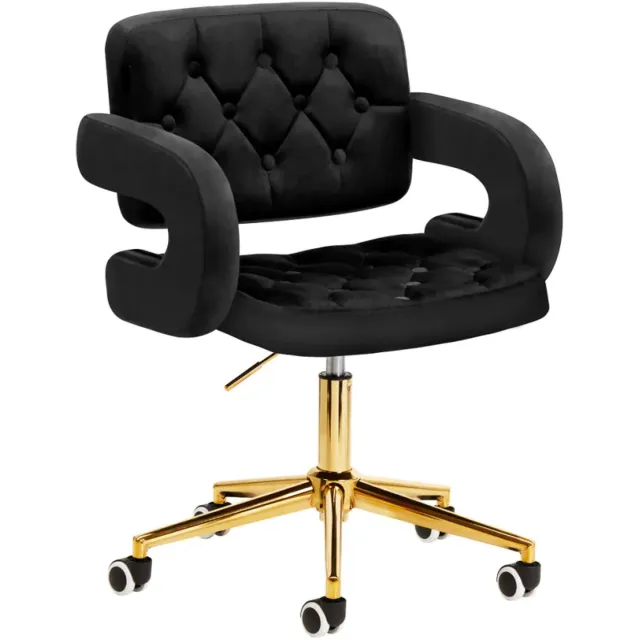 Active Shop Draaistoel LUX zwart fluweel - luxe stoel - salonstoel - decor - visagie stoel - kapper stoel - fluweel - gouden stoel - draaibaar