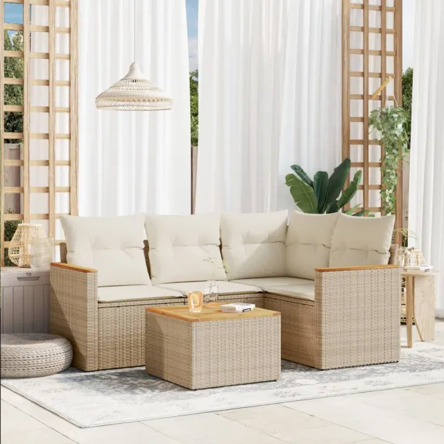 vidaXL 5-delige Loungeset met kussens poly rattan beige, foto 2