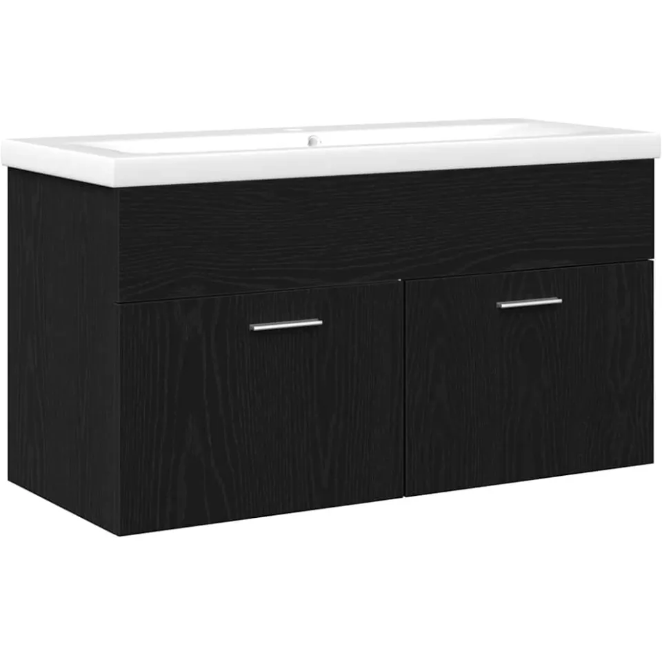 vidaXL Badkamerkast Zwart Eiken 90 x 38,5 x 46 cm Bewerkt hout, foto 3