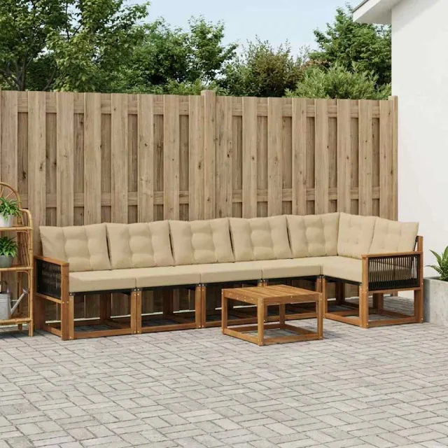 vidaXL Buiten bankenset 7 st 6-zits Natuurlijk en Beige