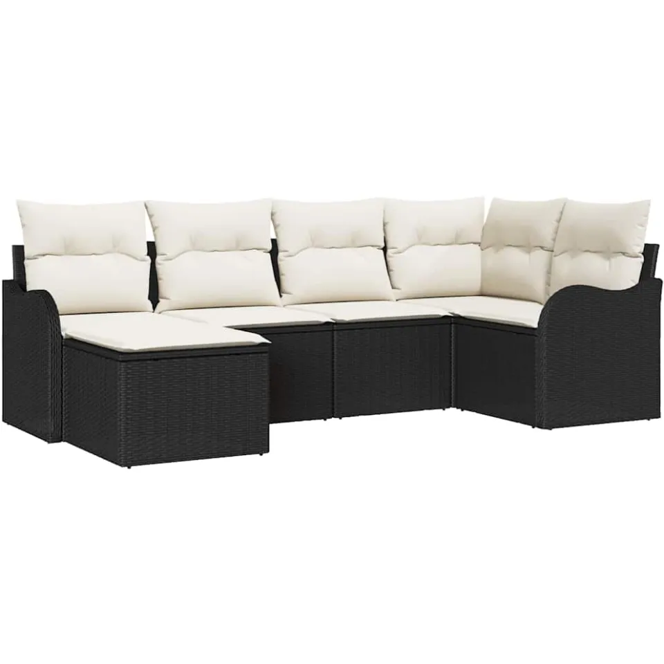 vidaXL Tuin Sofa Set 6 st Zwart en Wit poly rattan, foto 4
