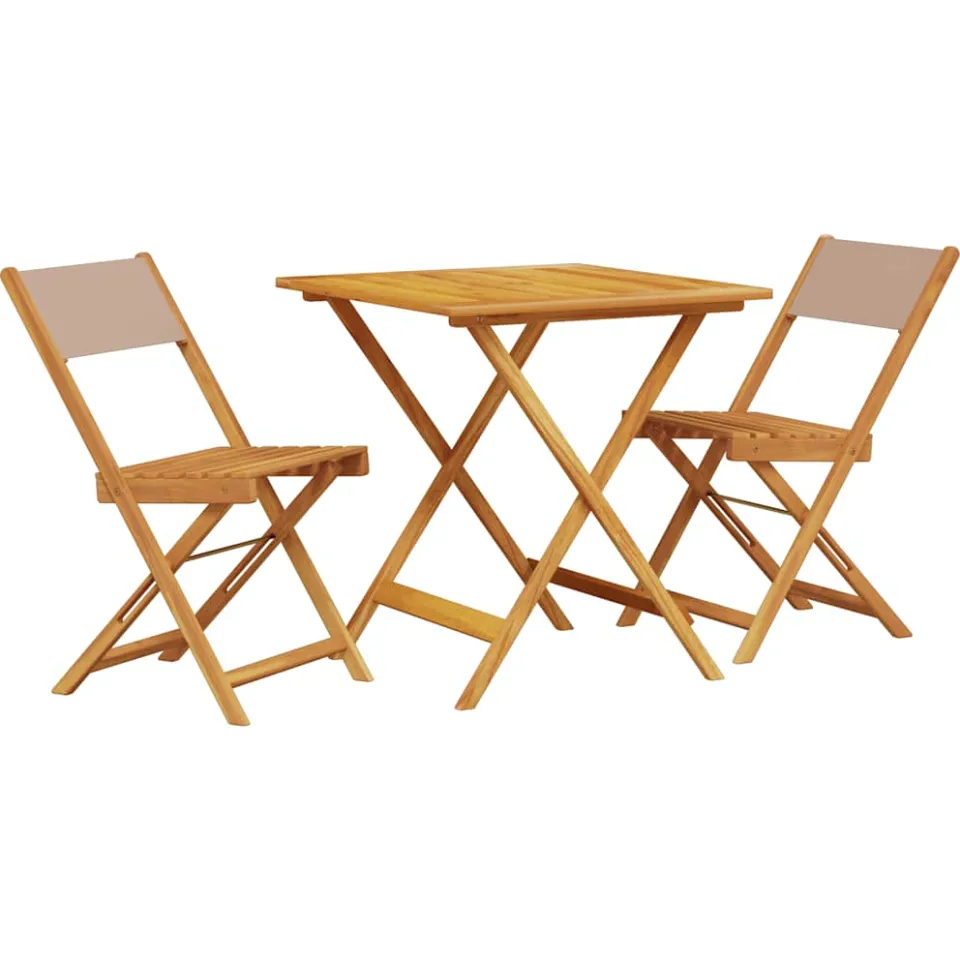 vidaXL 3-delige Bistroset stof en massief hout taupe