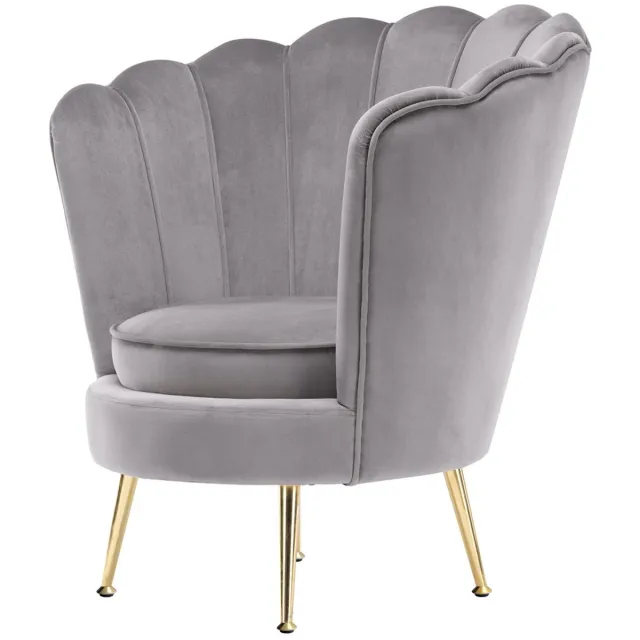 Padiro fauteuil 81 x 74 x 85 cm - grijs en taupe - fluweel - schelpvormige rugleuning en metalen poten Grau