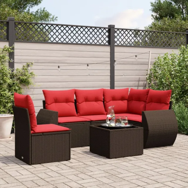 vidaXL 6-delige tuinbankset met kussens, bruin polyrotan, foto 2