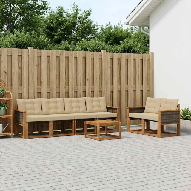 vidaXL Buiten bankenset 7 st 6-zits Natuurlijk en Beige