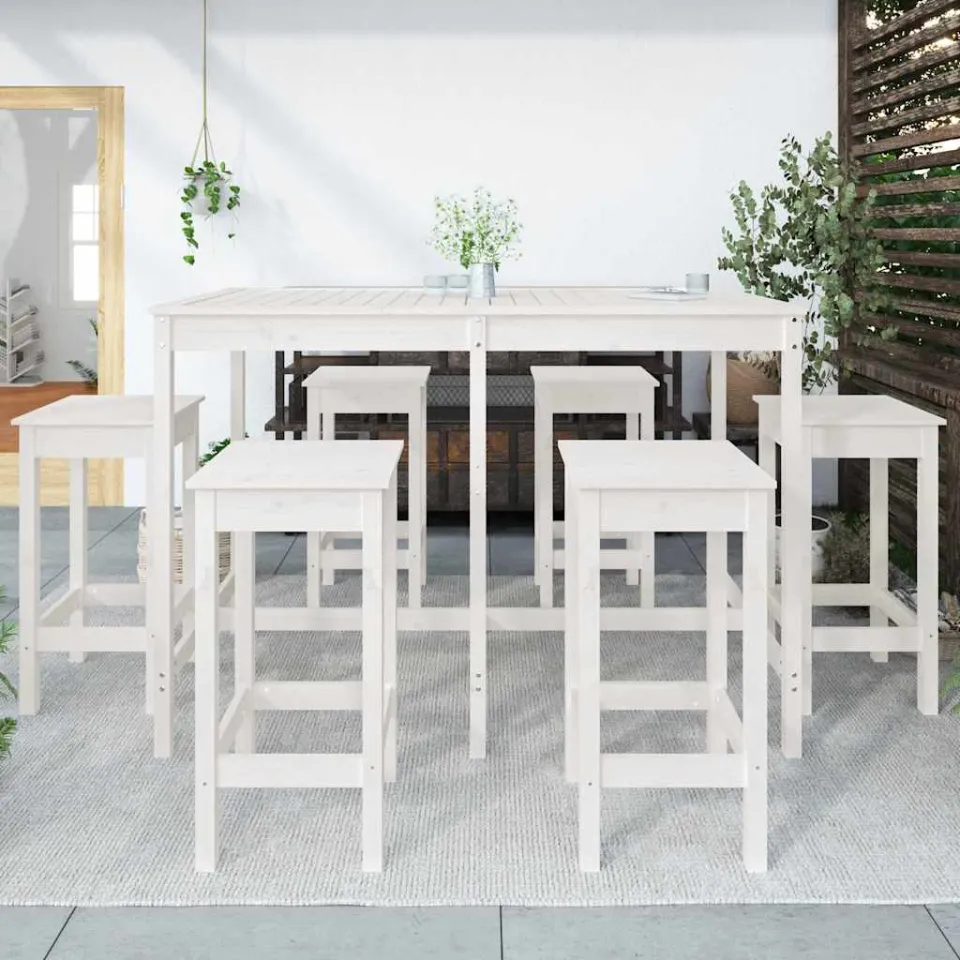 vidaXL 7-delige Tuinbarset massief grenenhout wit, foto 3
