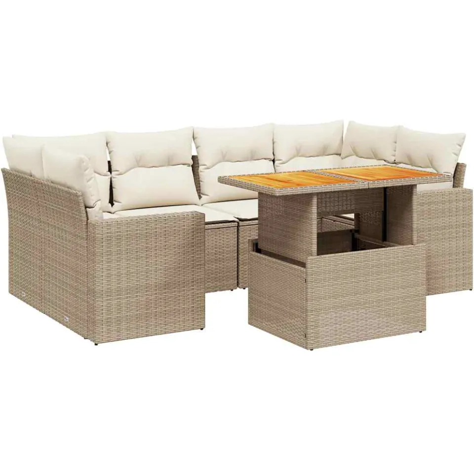 vidaXL 7-delige Loungeset met kussens poly rattan beige, foto 3