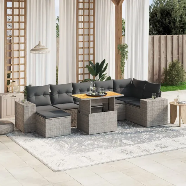 vidaXL 8-delige Loungeset met kussens poly rattan grijs, foto 2