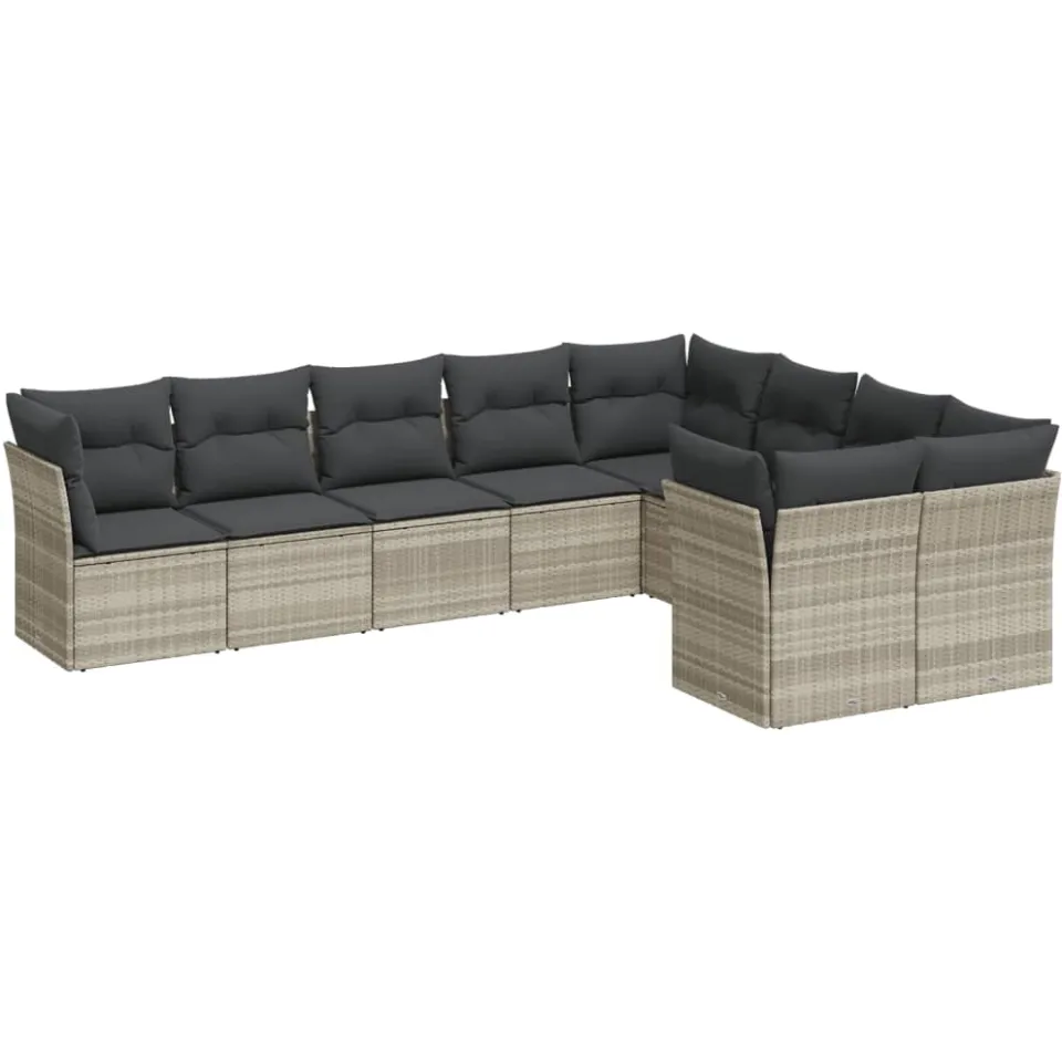 vidaXL 9-delige Loungeset met kussens poly rattan lichtgrijs grijs, foto 3