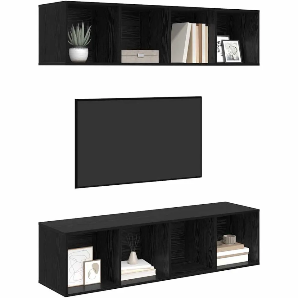 vidaXL Tv-meubelset 2 st 37 x 37 x 142,5 cm Zwart Eiken