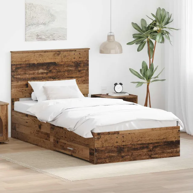 vidaXL Bedframe met lade met opslag Oudhout 100 x 200 cm Bewerkt hout Bruin