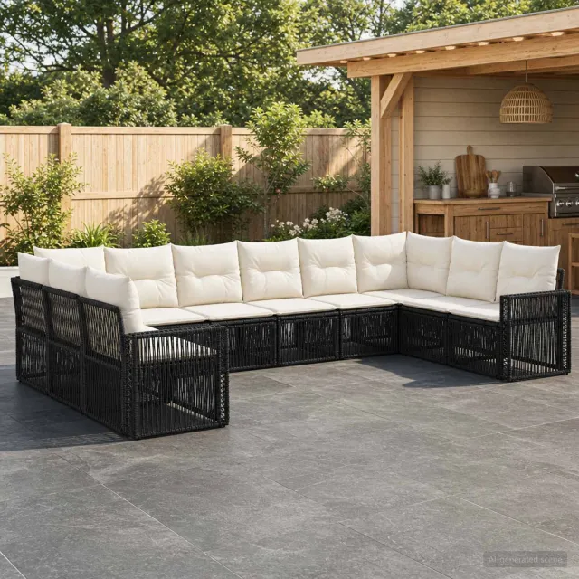 vidaXL Tuinbankenset 10 st 10-zits Zwart en Cream Wit poly rattan