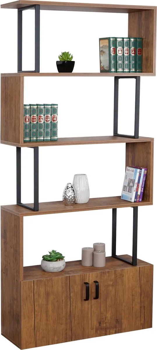 Cosmo Casa Boekenkast HWC-A27 - Staande Plank - Kamerverdeler - Woonplank - Opbergvak Met Deur - 183X80cm - 3D Structuur - Wild Eiken Look Bruin