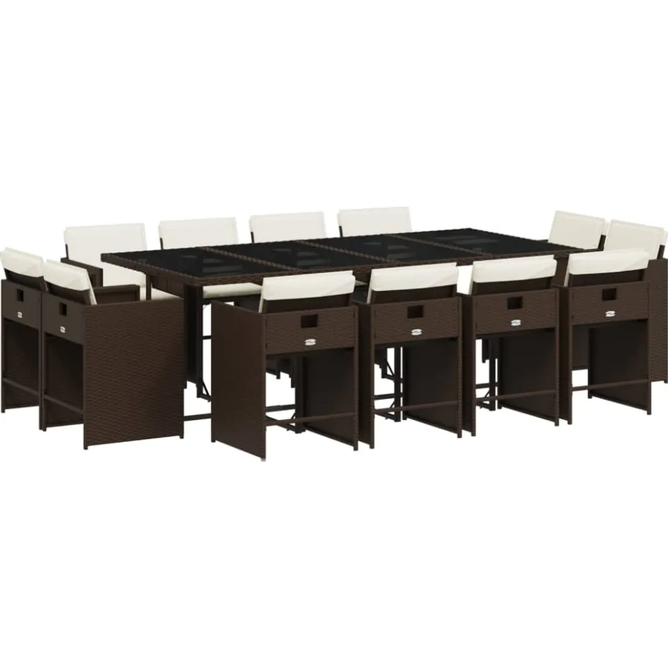 vidaXL 13-delige Tuinset met kussens poly rattan bruin, foto 3