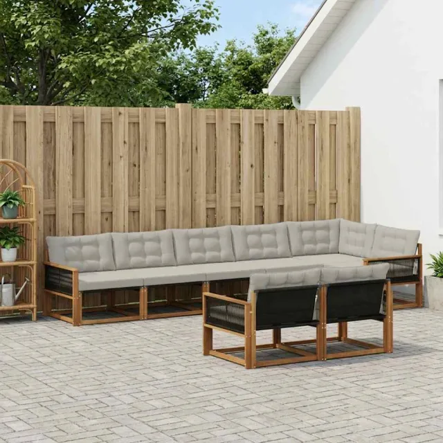vidaXL Buiten bankenset 8 st 8-zits Naturel en lichtgrijs Bruin