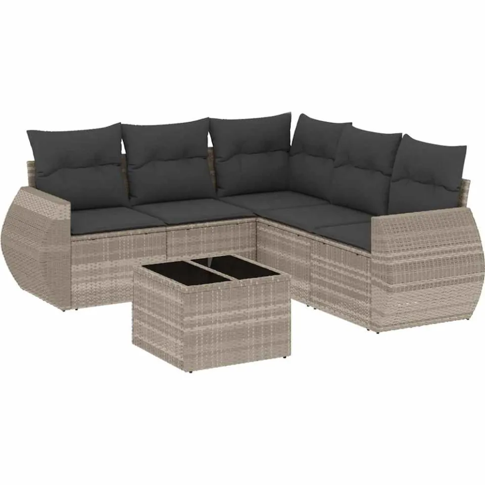 vidaXL 6-delige Loungeset met kussens poly rattan lichtgrijs