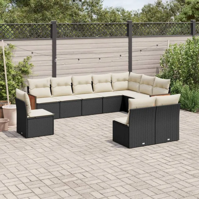 vidaXL 10-delige Loungeset met kussens poly rattan zwart, foto 2
