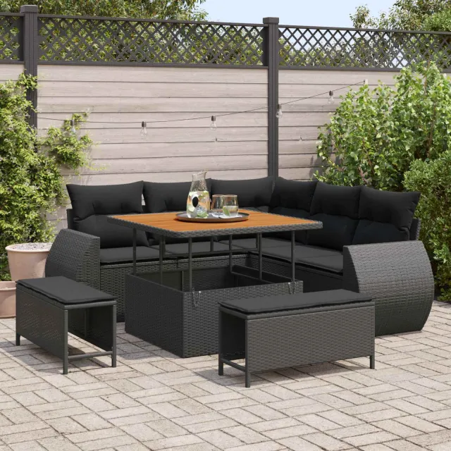 vidaXL Tuinbankenset 8 st Zwart poly rattan, foto 2