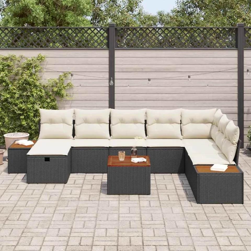vidaXL Tuinbankenset 9 st Zwart poly rattan, foto 3