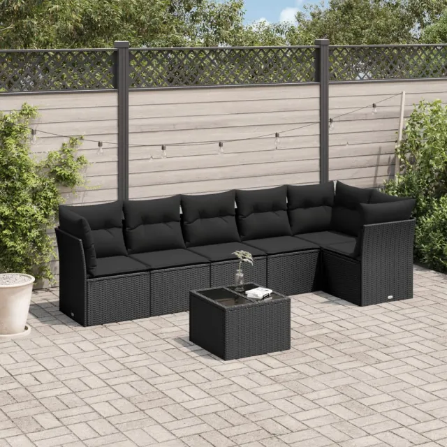 vidaXL 7-delige Loungeset met kussens poly rattan zwart, foto 2
