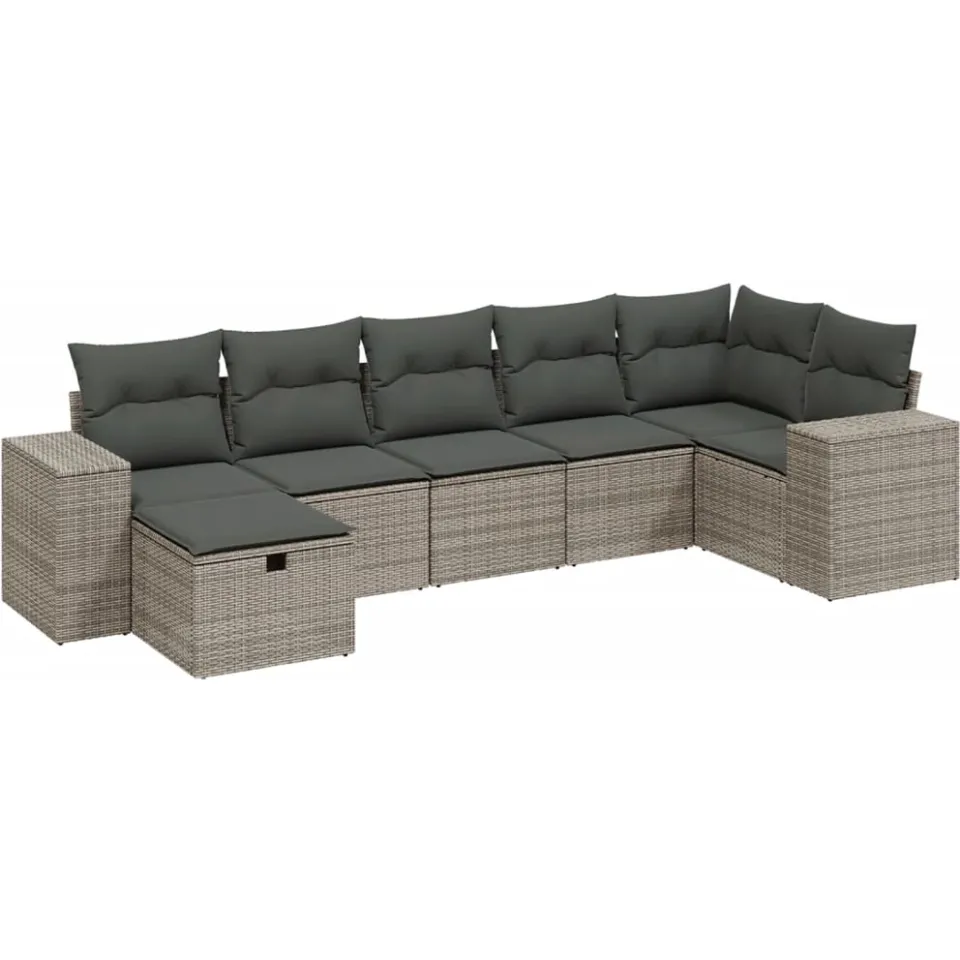 vidaXL 7-delige Loungeset met kussens poly rattan grijs, foto 4