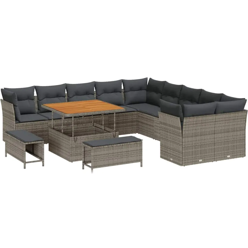 vidaXL Tuinbankenset 13 st Grijs poly rattan