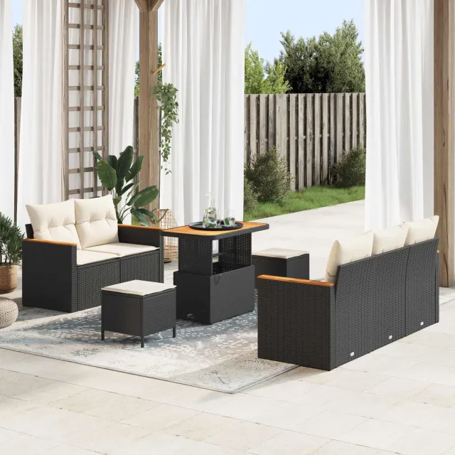 vidaXL Tuinbankenset 8 st Zwart poly rattan