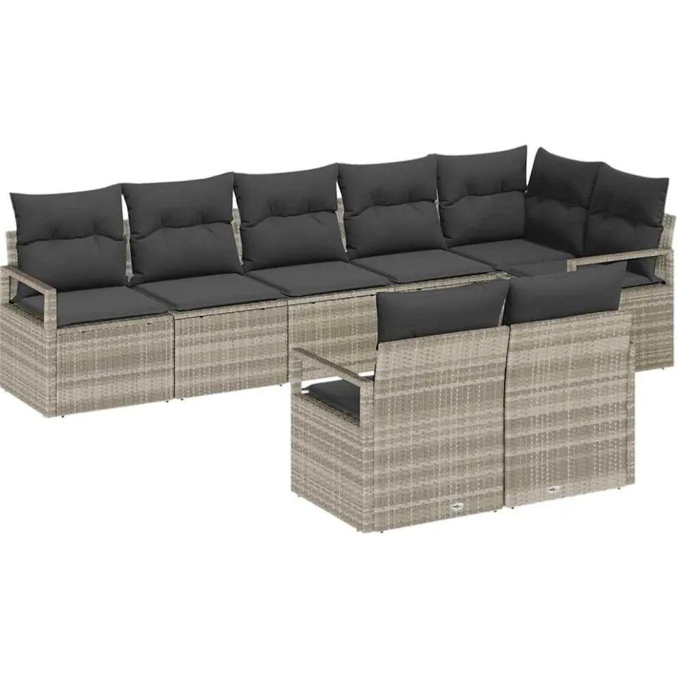 vidaXL Bankstel 8 st Lichtgrijs poly rattan