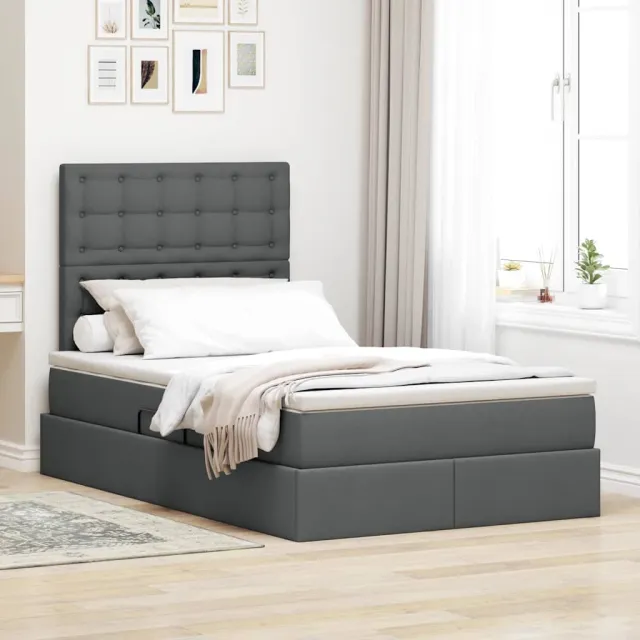 vidaXL Opslag bed met matras met opslag Donkergrijs 120 x 200 cm Stof