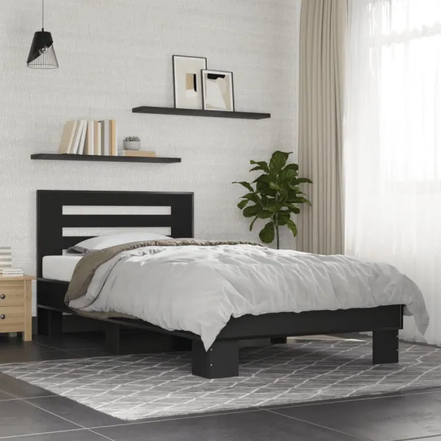 vidaXL Bedframe bewerkt hout en metaal zwart 75x190 cm