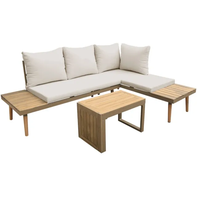 sweeek Modulaire tuinset van aluminium en acacia, 4 zitplaatsen - sao paulo Beige