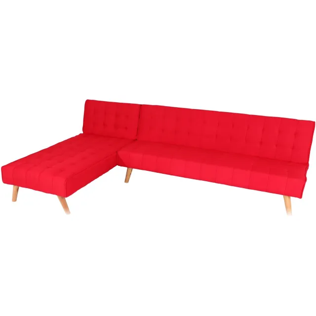 MCW Hoekbank MCW-K38, bank opklapbaar, ligvlak links/rechts, stof/textiel massief hout MVG gecertificeerd 256cm ~ rood