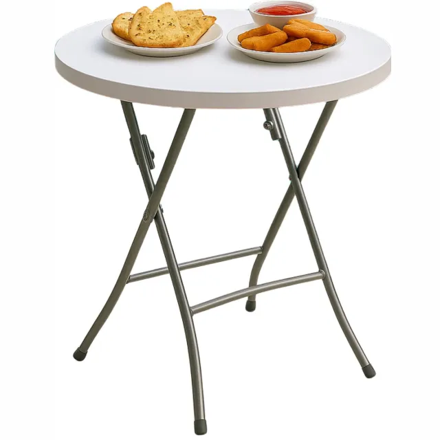 Cheqo Opvouwbare Bartafel Ø80x110 cm – Ronde Statafel Wit – Inklapbare Partytafel – Kunststof Tafelblad – Stalen Frame – Anti-Slip Poten – Weerbestendig – Klaptafel voor Binnen & Buiten – Draagvermogen 50 kg – Tuinfeest & Evenement