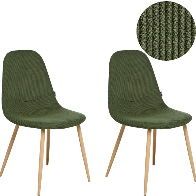 Beliani HILDEN - Eetkamerstoel set van 2 - Groen - Corduroy
