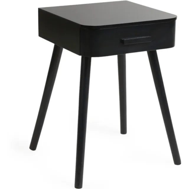 Lifa Living - Nachtkastje met Lade - Zwart - met Opbergruimte - MDF en Dennenhout - 40 x 36 x 52 cm