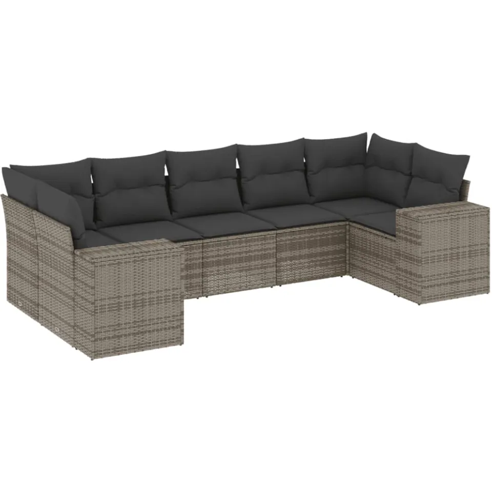 vidaXL 7-delige Loungeset met kussens poly rattan grijs, foto 3