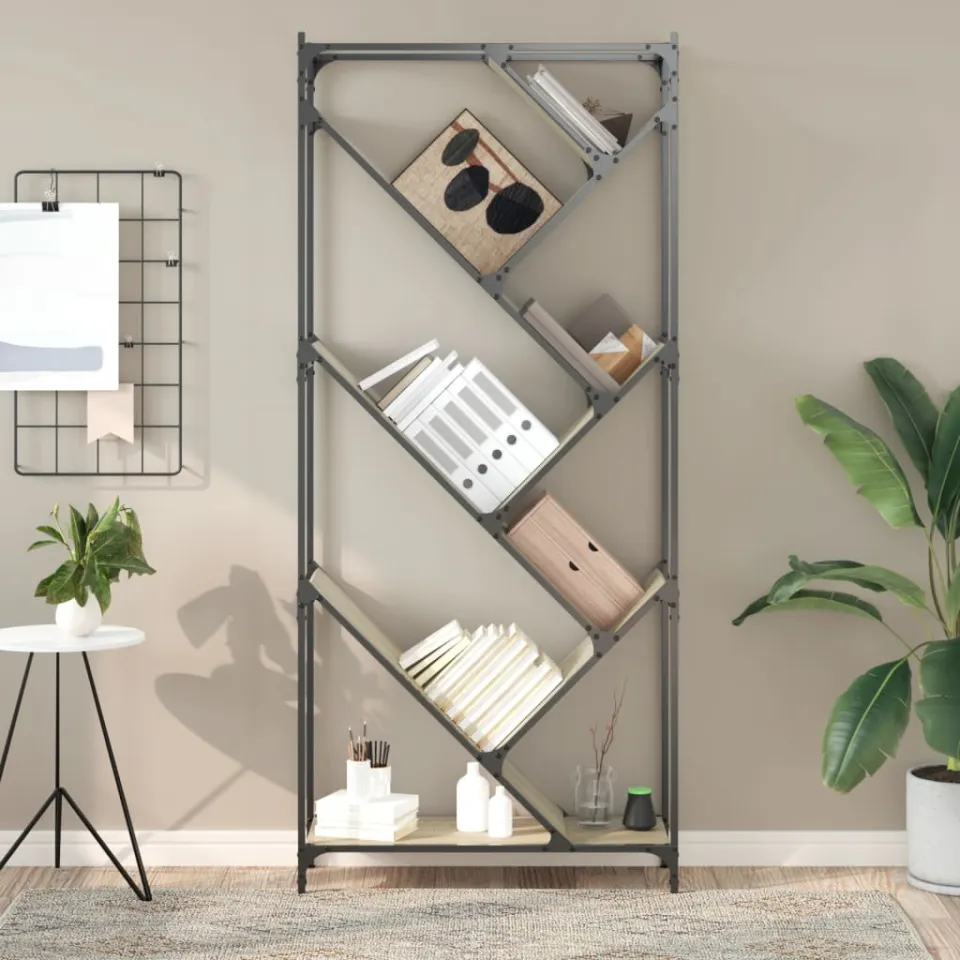 vidaXL Boekenkast 79x30x180 cm bewerkt hout en metaal sonoma eiken, foto 3