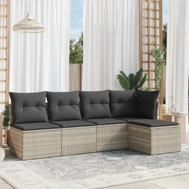 vidaXL 5-delige Loungeset met kussens poly rattan lichtgrijs grijs, foto 2