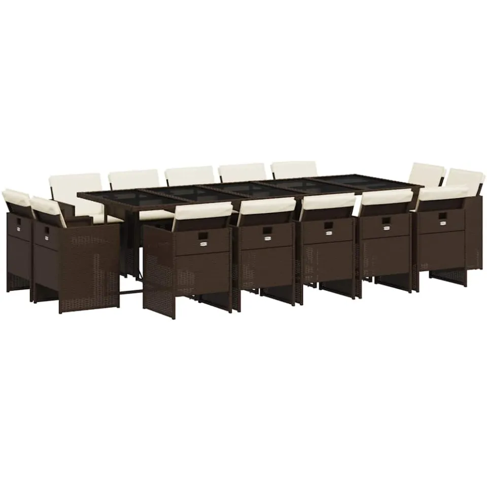 vidaXL 15-delige Tuinset met kussens poly rattan bruin, foto 3