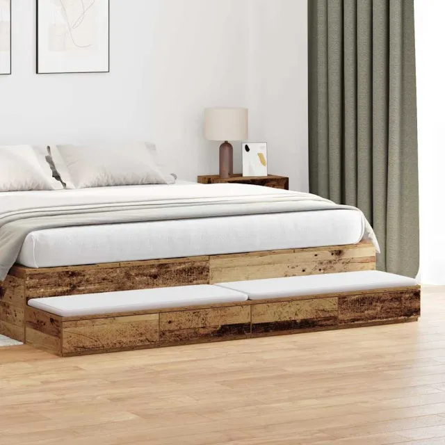 vidaXL Bedlades met lade Oudhout 180 x 36,5 x 16,5 cm Bewerkt hout Wit